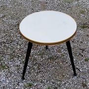 Vintage side table from the 60s, blackened wooden tripod base, white formica top