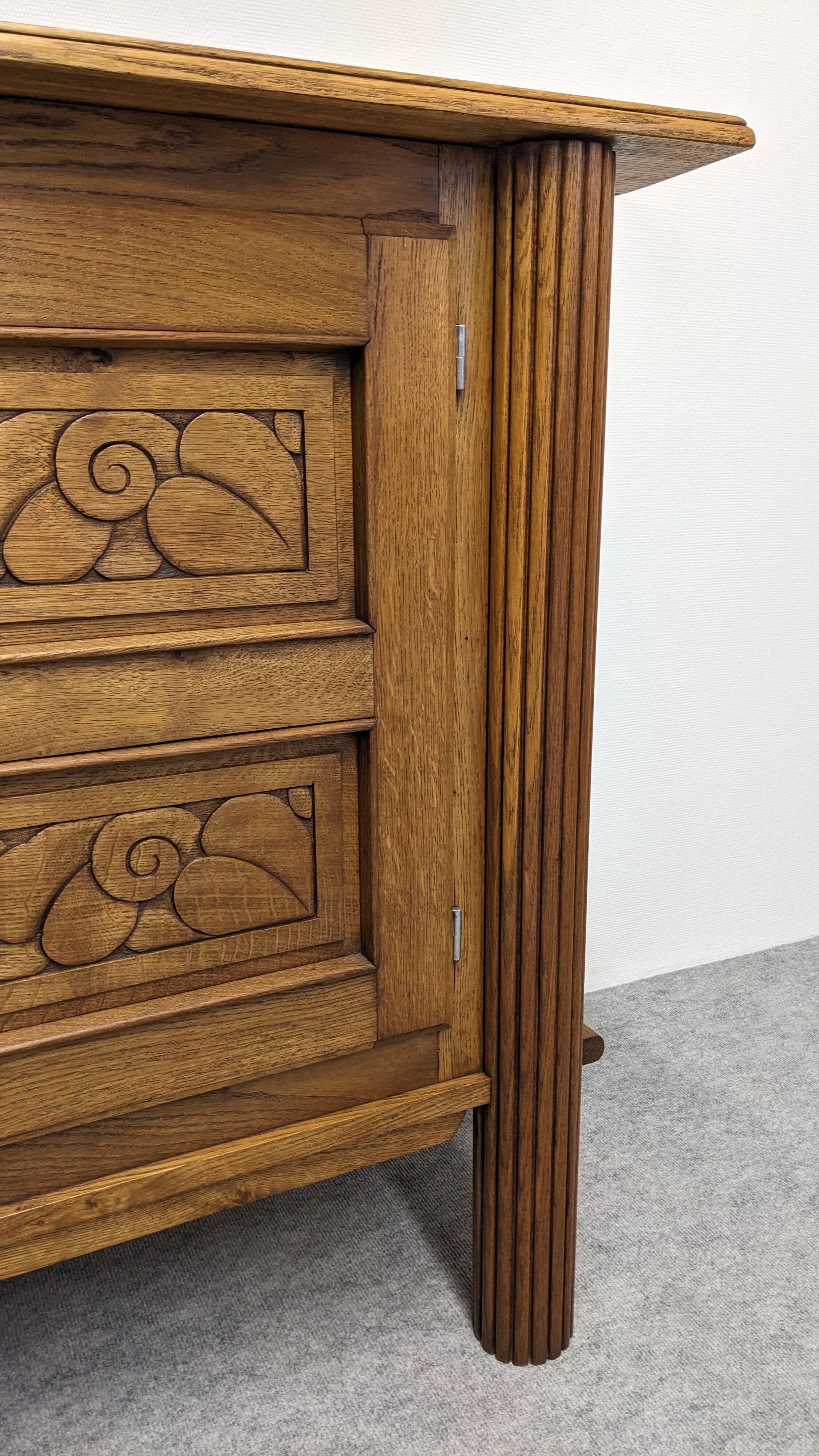 Brutalist oak sideboard attributed to Joseph Savina, France circa 1950.