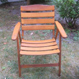 Mid century patinated wood folding garden or patio elbow chair, 1960s