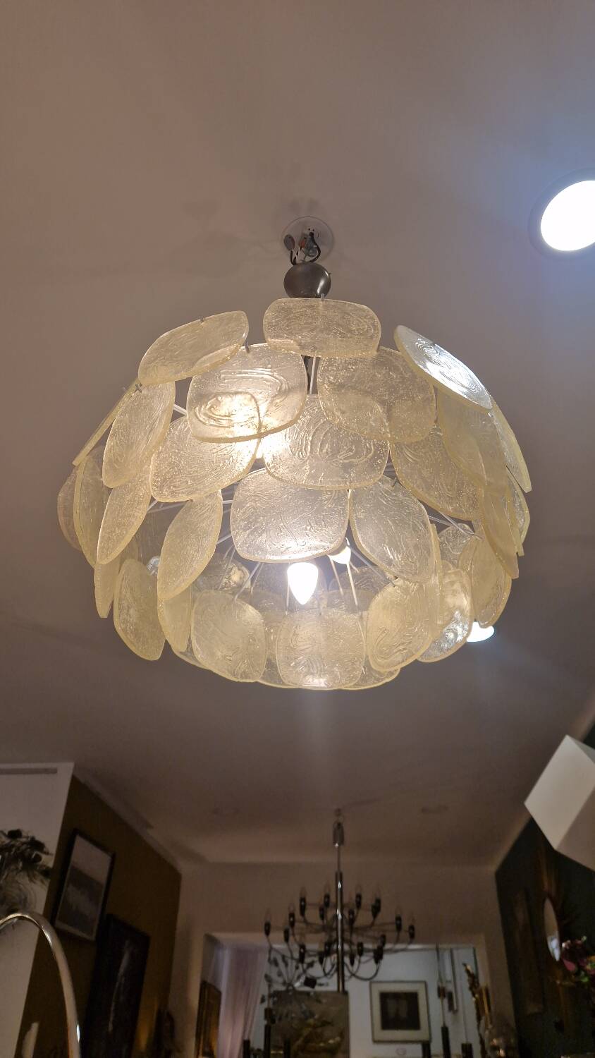 Suspension lustre des années 70's avec plaques en fibre de verre.