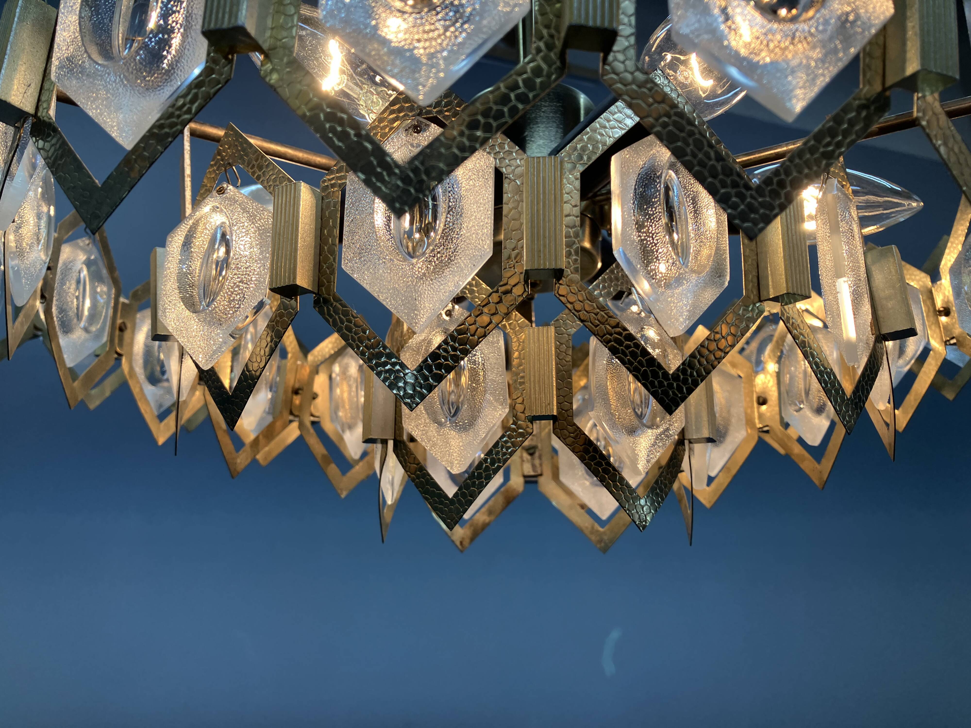 1960s Faceted Glass Chandelier by Jaroslav Bejvl for Kamenicky Senov