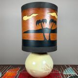 Original vintage ceramic and leather lamp