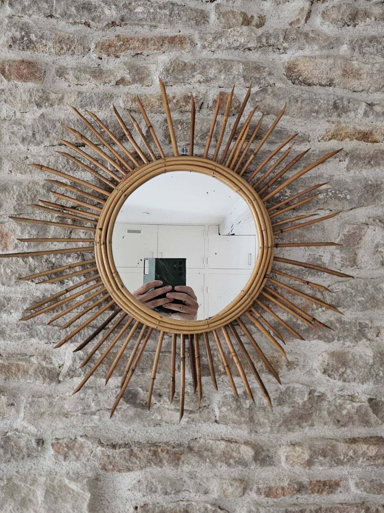 Vintage Rattan Sun Mirror 55cm 1960s