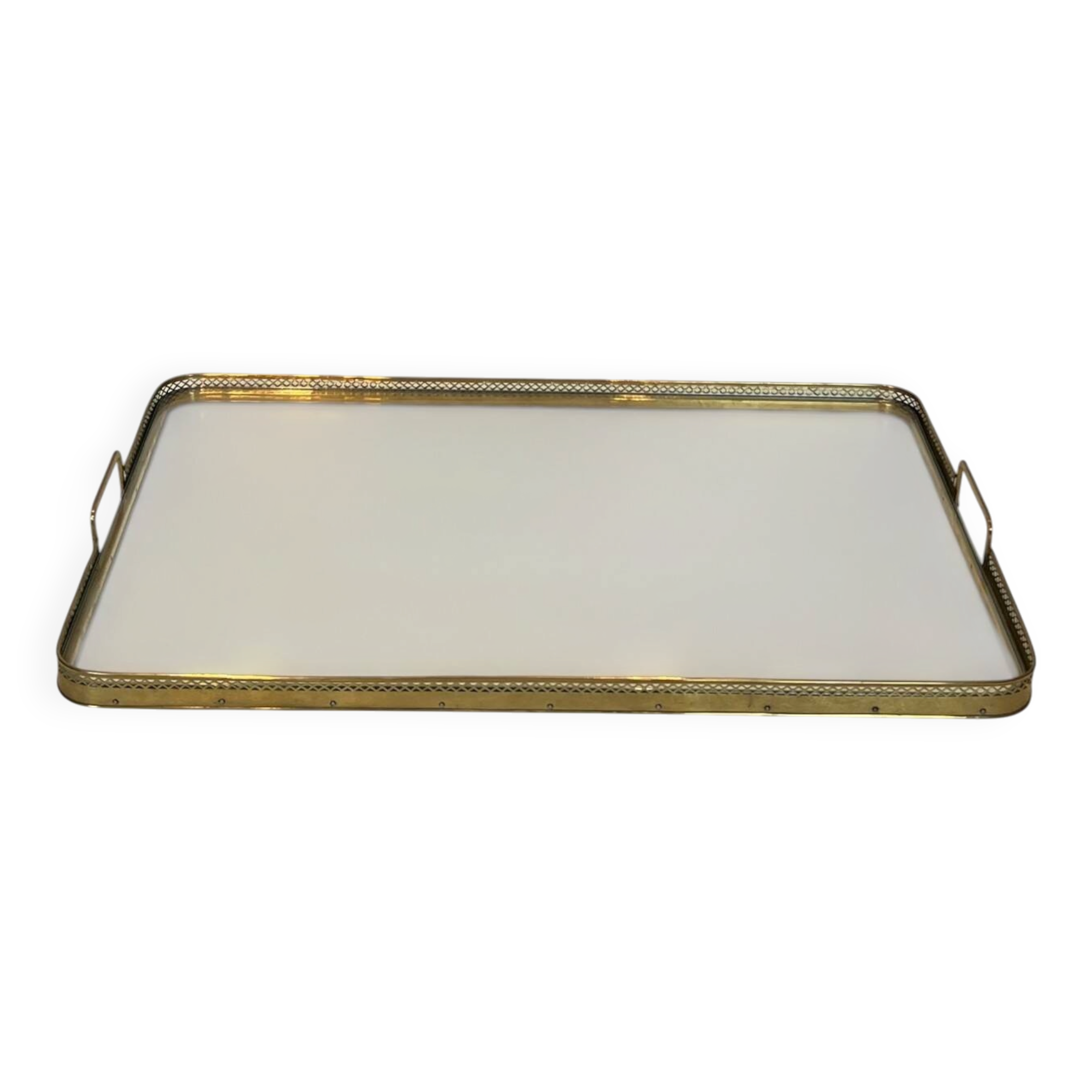 Rectangular Service Tray with Openwork Gallery in Brass. French Work
