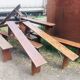 lot of 10 '30s bistro benches in pretty pattine fir