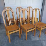 Set of 6 chairs, oak and leather