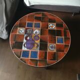Coffee table, ceramic tray, metal feet, circa 1960