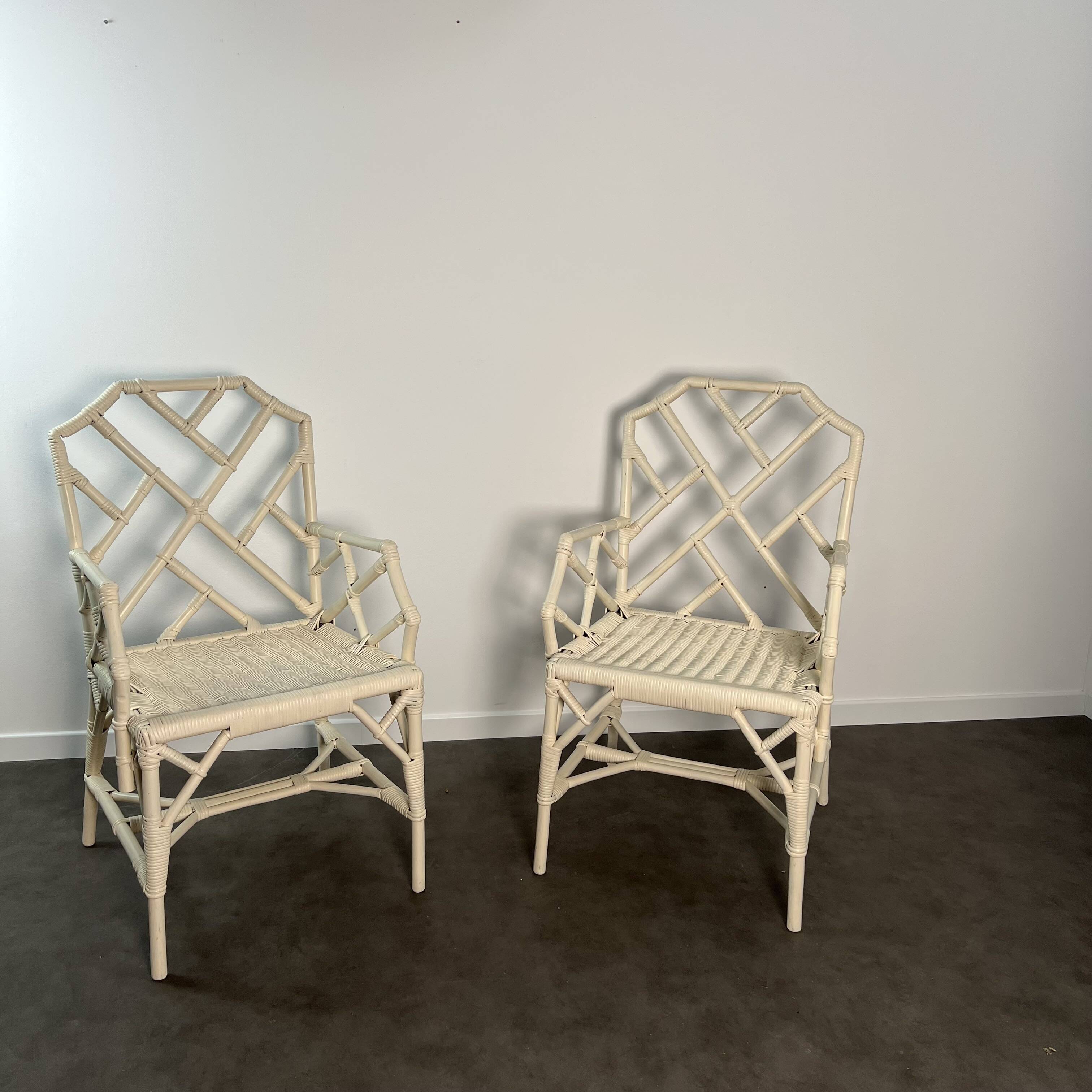 Pair of Angraves armchairs model Invincible in Chinese Chippendale style.