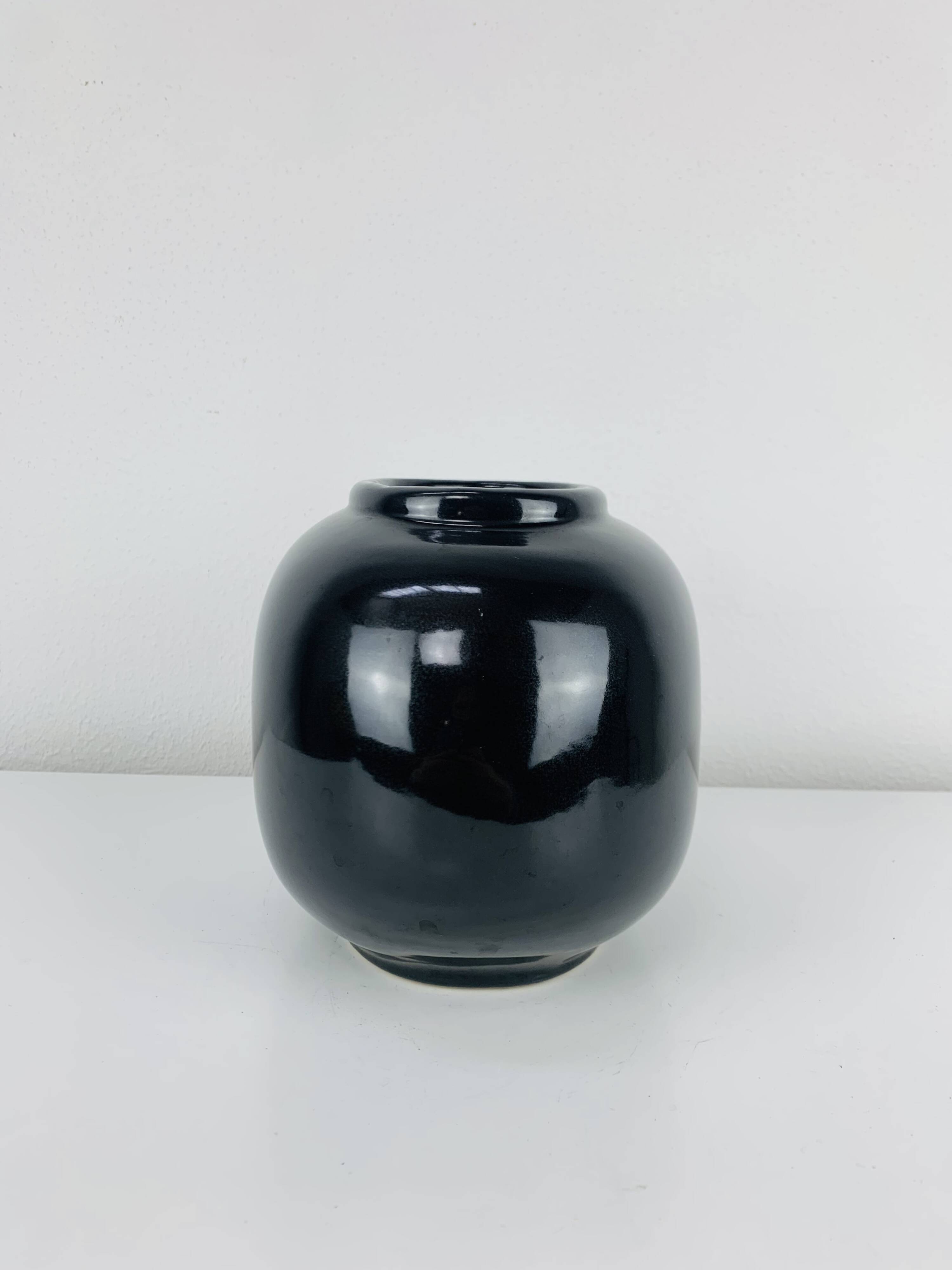 Black ceramic ball vase, West Germany, vintage
