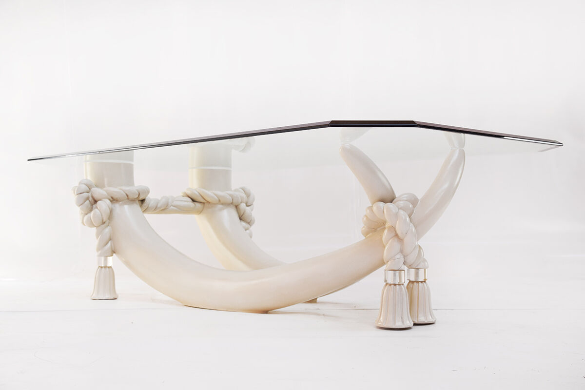 Hollywood regency style faux tusk coffee table, 1980s