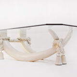 Hollywood regency style faux tusk coffee table, 1980s