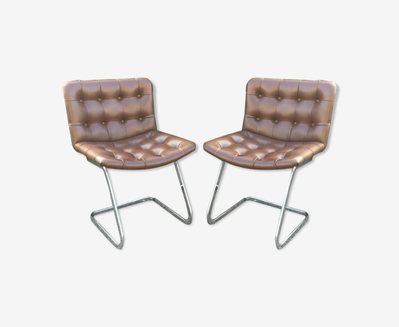 2 chaises Airborne acier et skaï marron