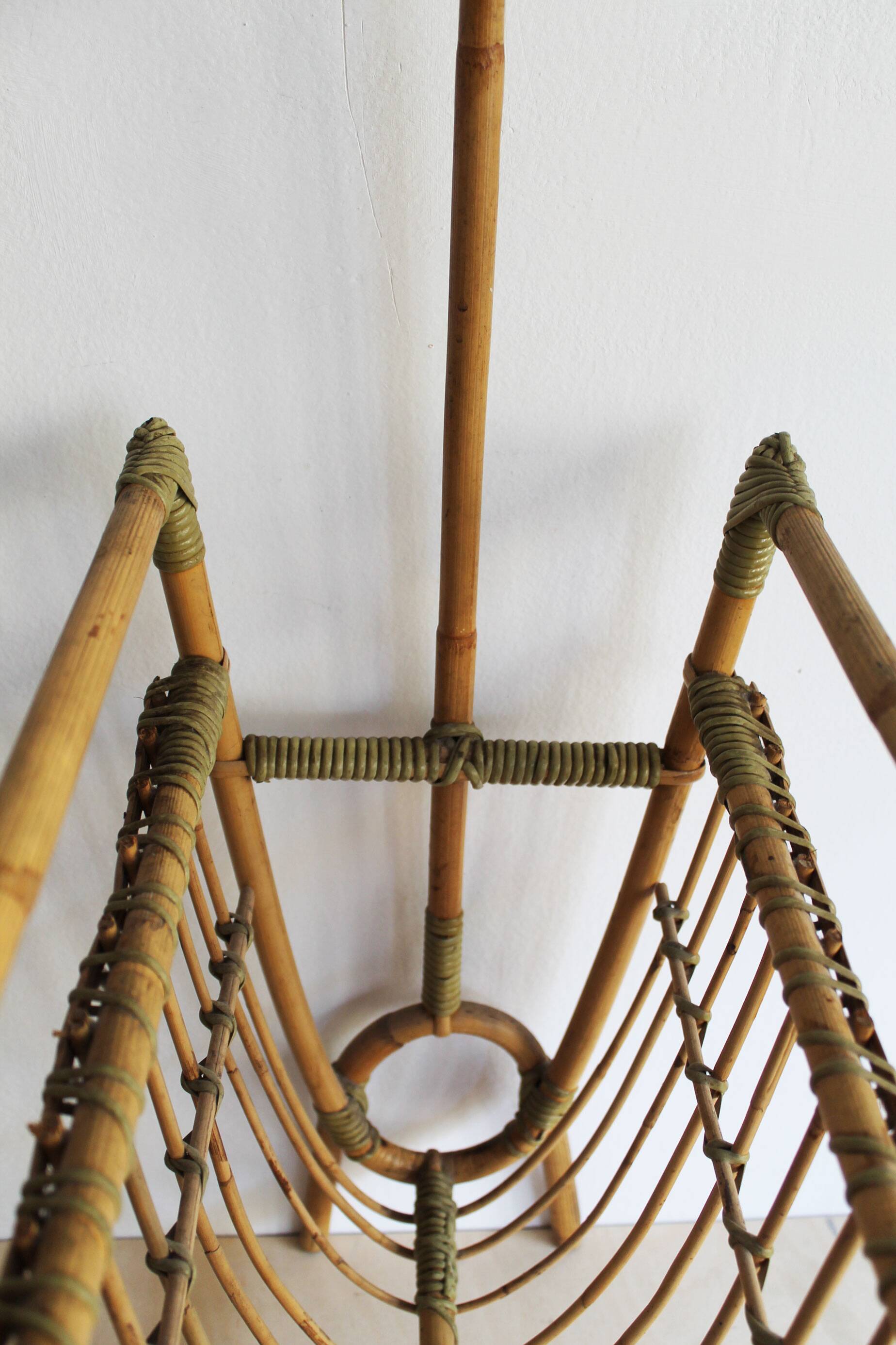 1960s Czechoslovak Rattan Magazine Rack with Tall Handle
