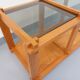 Vintage rectangular coffee table in pine and smoked glass from the 70s and 80s.