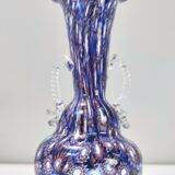 Blue murano glass vase ascribable to fratelli toso with murrines, italy