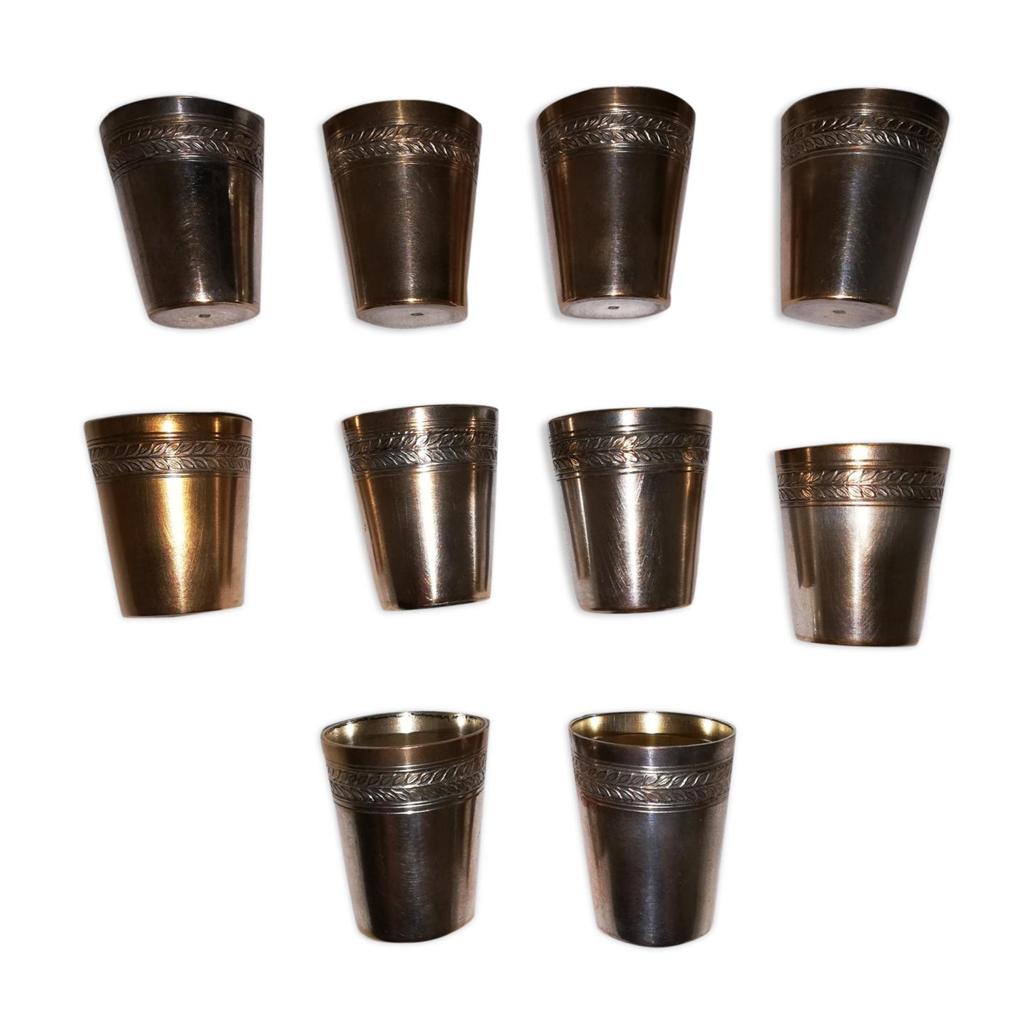 10 silver metal cups
