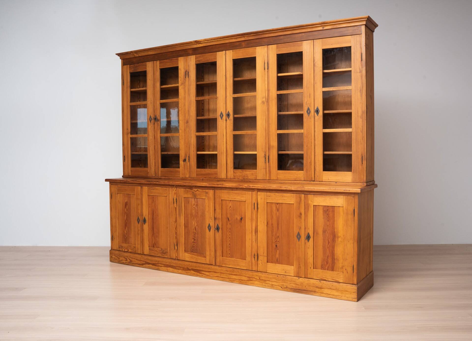 Monumental Pine School Library Bookcase from Warsaw, Poland, 1920s