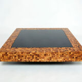 Olive wood marquetry coffee table by Sandro Petti 1970