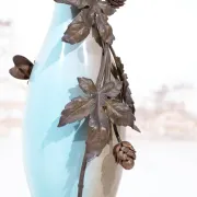 Art nouveau table lamp with bronze fly and hop leaves