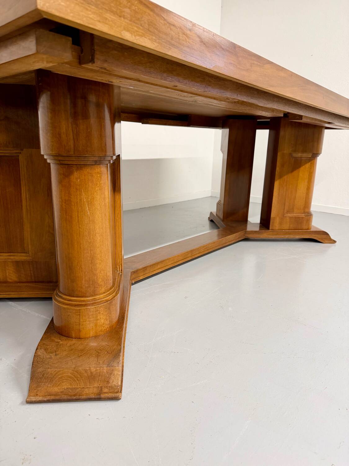 Ancienne table en noyer et loupe art déco année 30 France rallonges