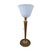 Lampe Art déco Mazda 1925/1930 en bois et opaline