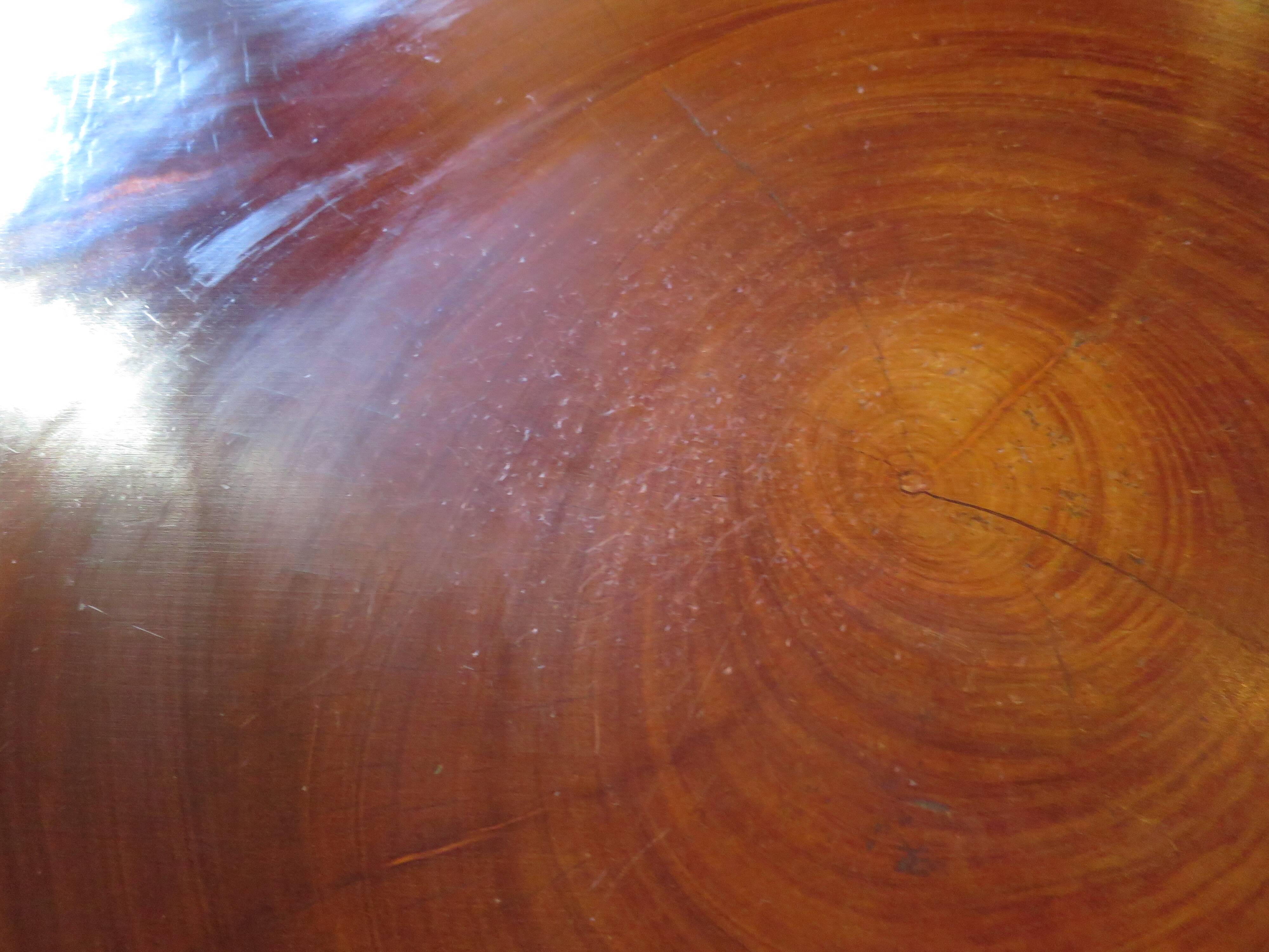 Tripod coffee table - solid okoumé wood - organic shape - brutalist style