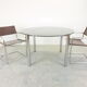 Vintage Seventies round dining table with blue/grey smoked glass top