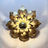 Applique murale fleur en métal doré à la feuille 1970 1980 Hollywood Regency Masca