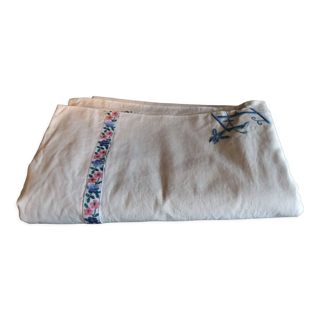 linge ancien grand drap brodé ajouré 220 X 320 Cm environ
