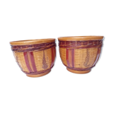 Duo of vintage braided wicker pot cover