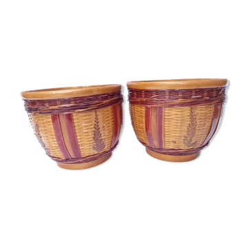 Duo de cache-pot vintage osier tressé