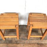 Pair Tabouret wears tripod plant solid wooden sofa tip 1950 Vintage furniture decoration