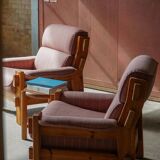 Danish Modern, a pair of pine and wool armchairs by Christian IV, 1970s.