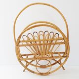 Magazine rack in rattan and bamboo 1960 vintage
