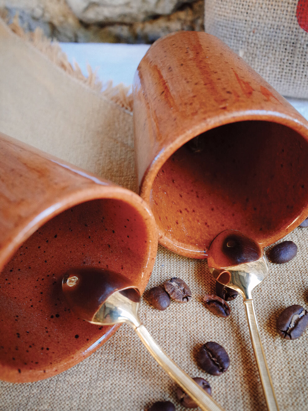 2 coffee cups / Mazagran in Digoin sandstone