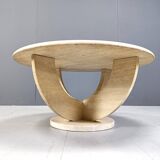 Vintage round ravertine coffee table, 1970s