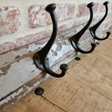 Solid teak coat hook with 4 double cast iron hooks