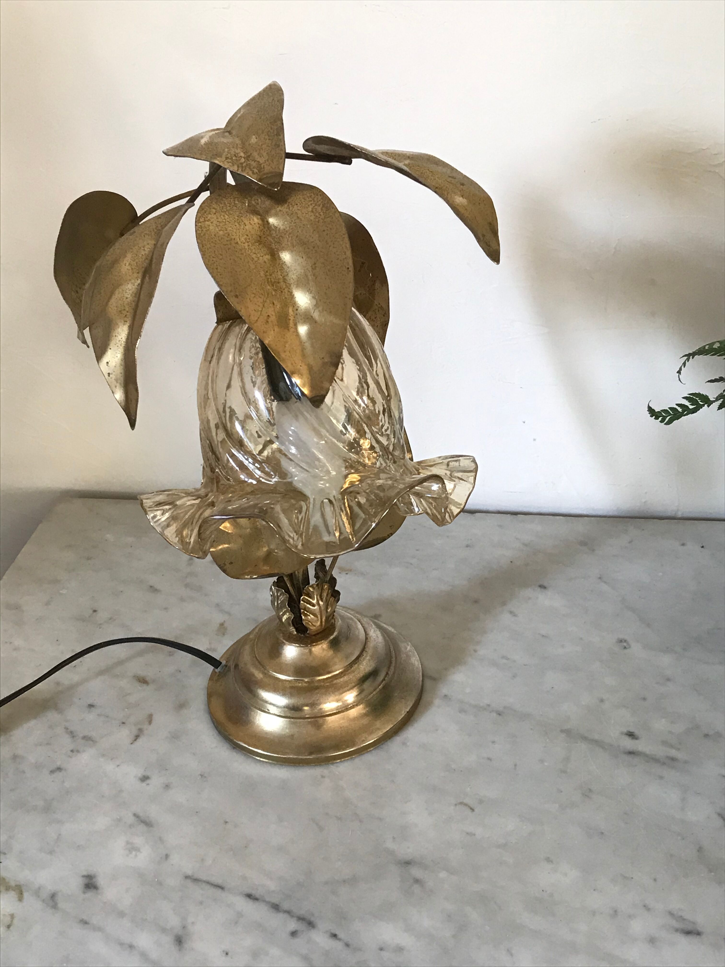 Lamp golden leaves 70s