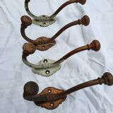 Set of 4 double metal coat hooks from the 19th century