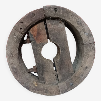 Old wooden wheel, industrial wooden pulley, diameter 25cm