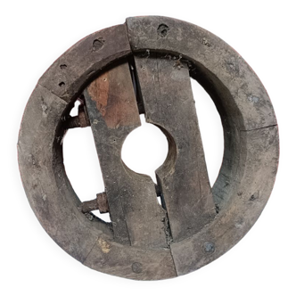 Old wooden wheel, industrial wooden pulley, diameter 25cm