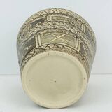 1950s plant pot abstract sgraffito decor shades of brown and beigt