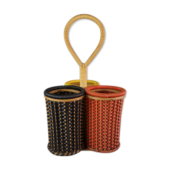 Colorful vintage wicker bottle holder