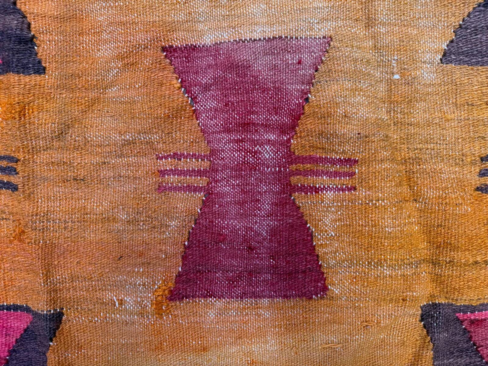 Medium vintage Turkish kilim rug 100x120 cm wool kelim, square 2550