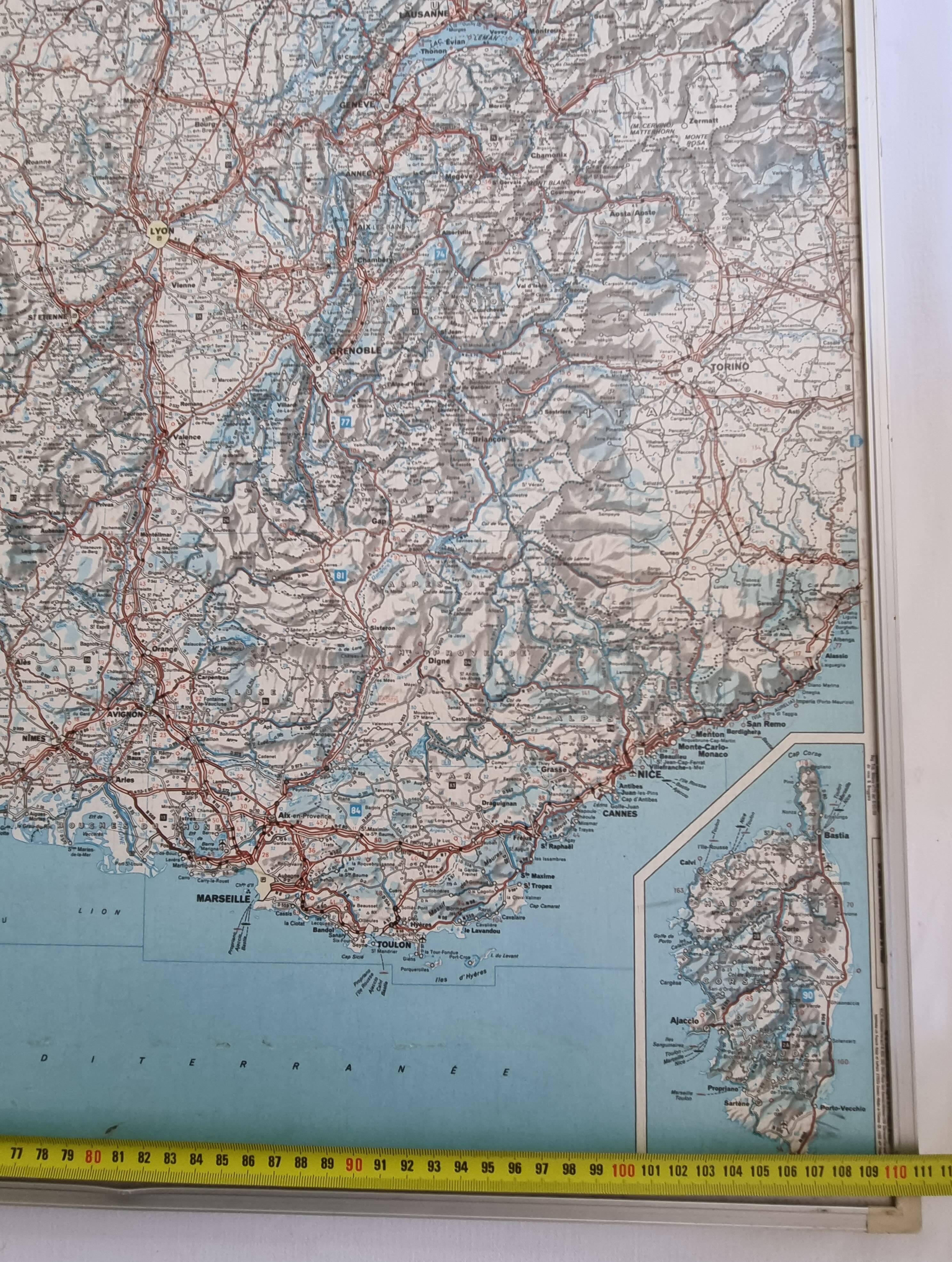 Framed vintage "Michelin" road map from the 80s, 111 cm x 100 cm