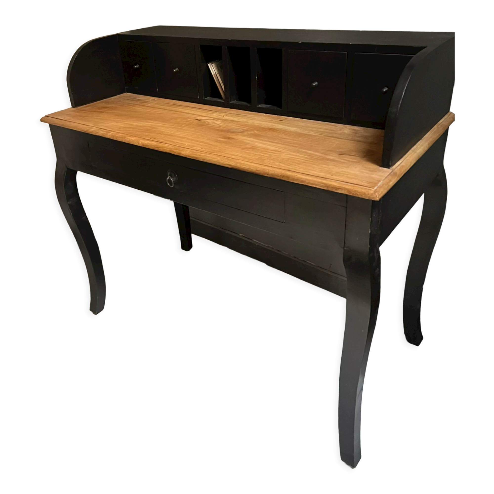Black stepped wooden desk