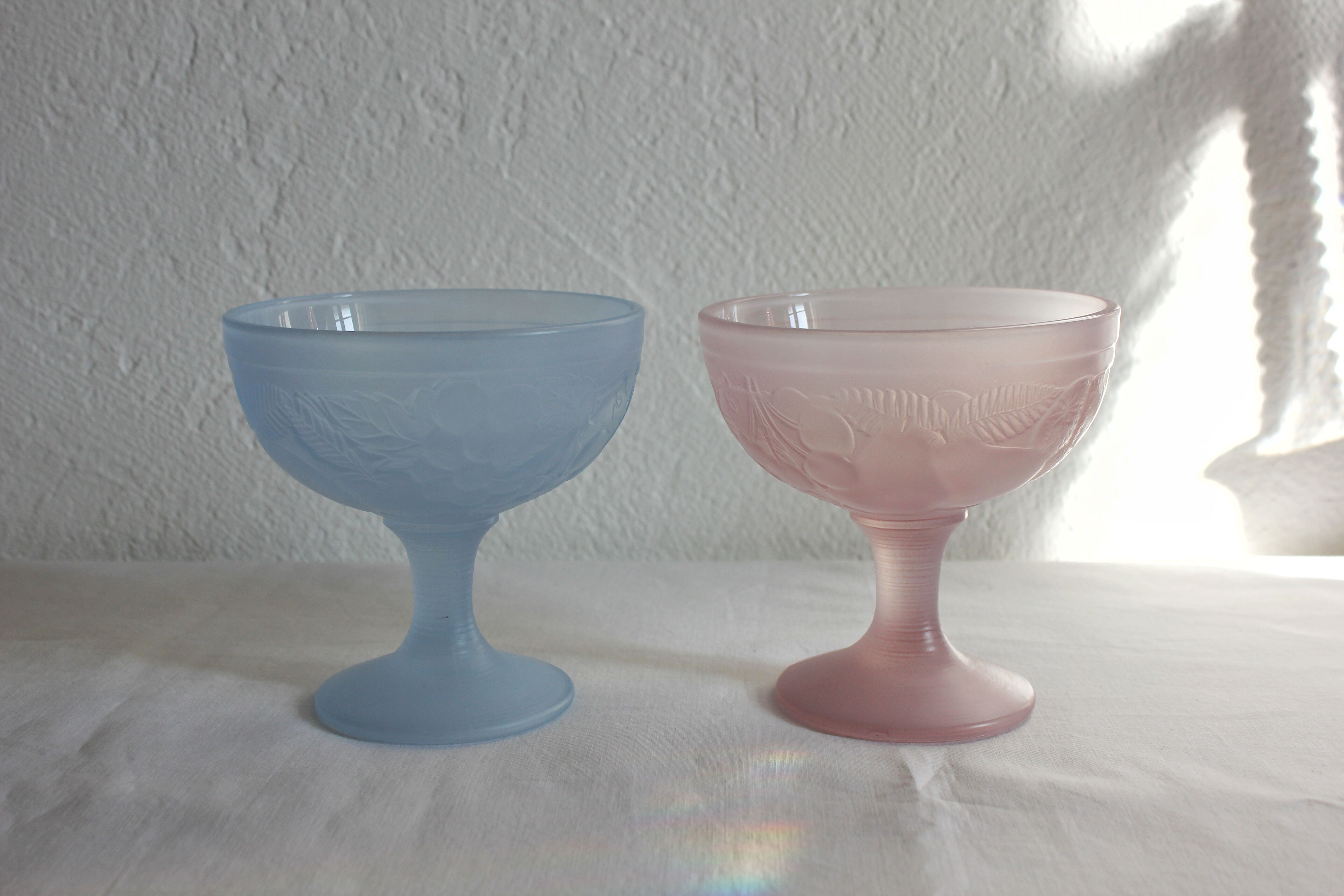 2 vintage pastel opal glass ice cream cups