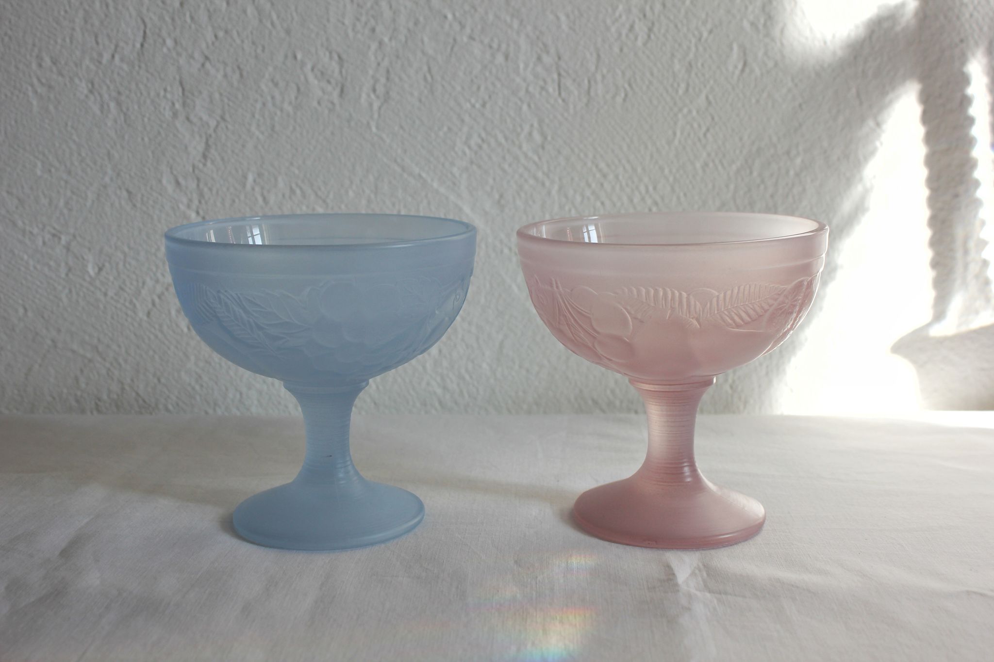 2 vintage pastel opal glass ice cream cups