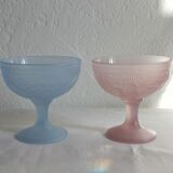 2 vintage pastel opal glass ice cream cups