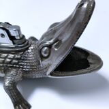 Vintage silver metal crocodile alligator lighter ashtray